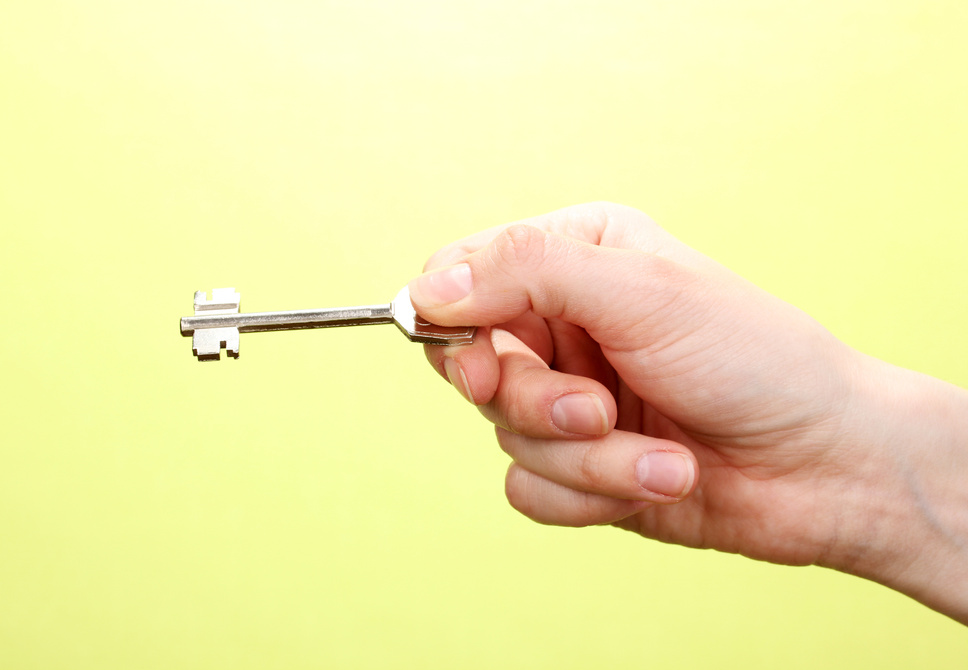 Key in Hand on Green Background